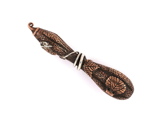 31302 - SOLD - Copper Silver Leaves And Vine Japanese Gourd