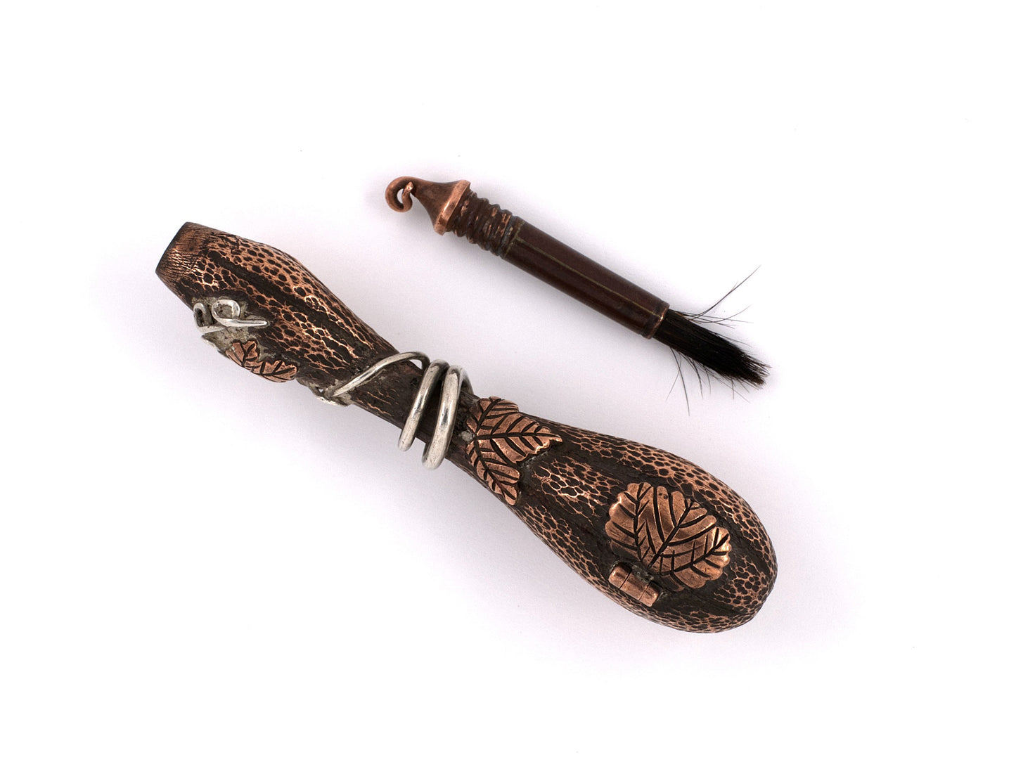 31302 - SOLD - Copper Silver Leaves And Vine Japanese Gourd