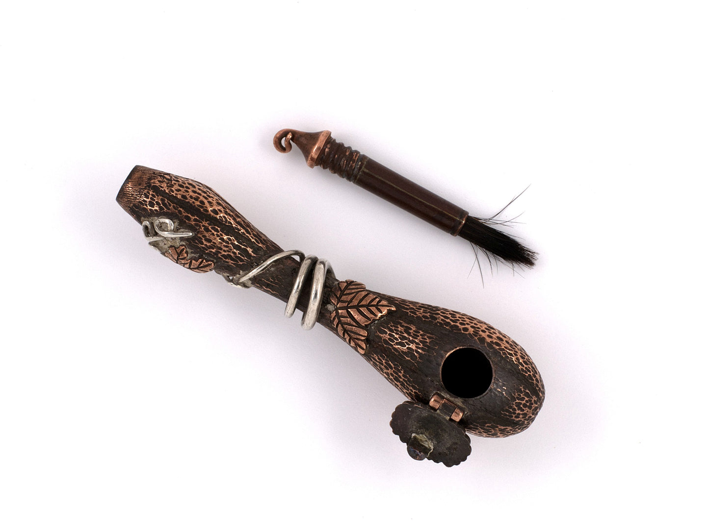 31302 - SOLD - Copper Silver Leaves And Vine Japanese Gourd