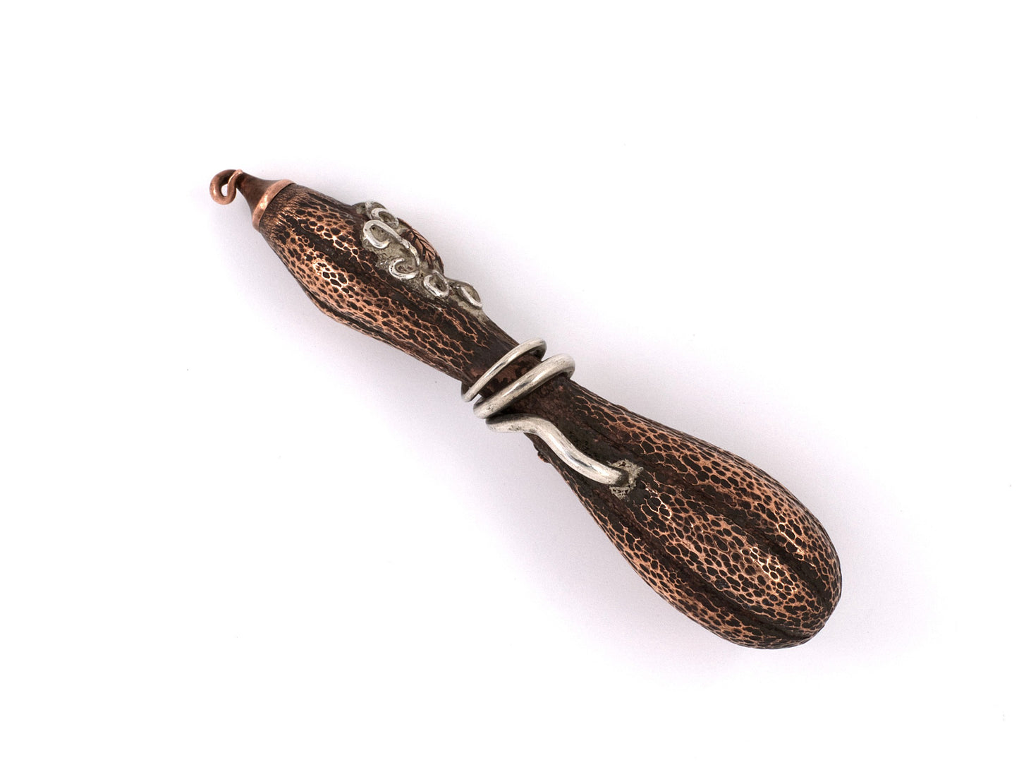 31302 - SOLD - Copper Silver Leaves And Vine Japanese Gourd