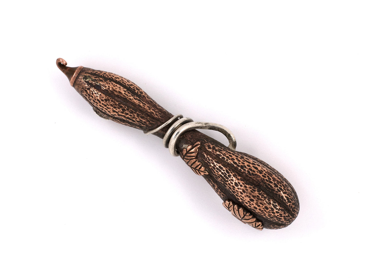 31302 - SOLD - Copper Silver Leaves And Vine Japanese Gourd