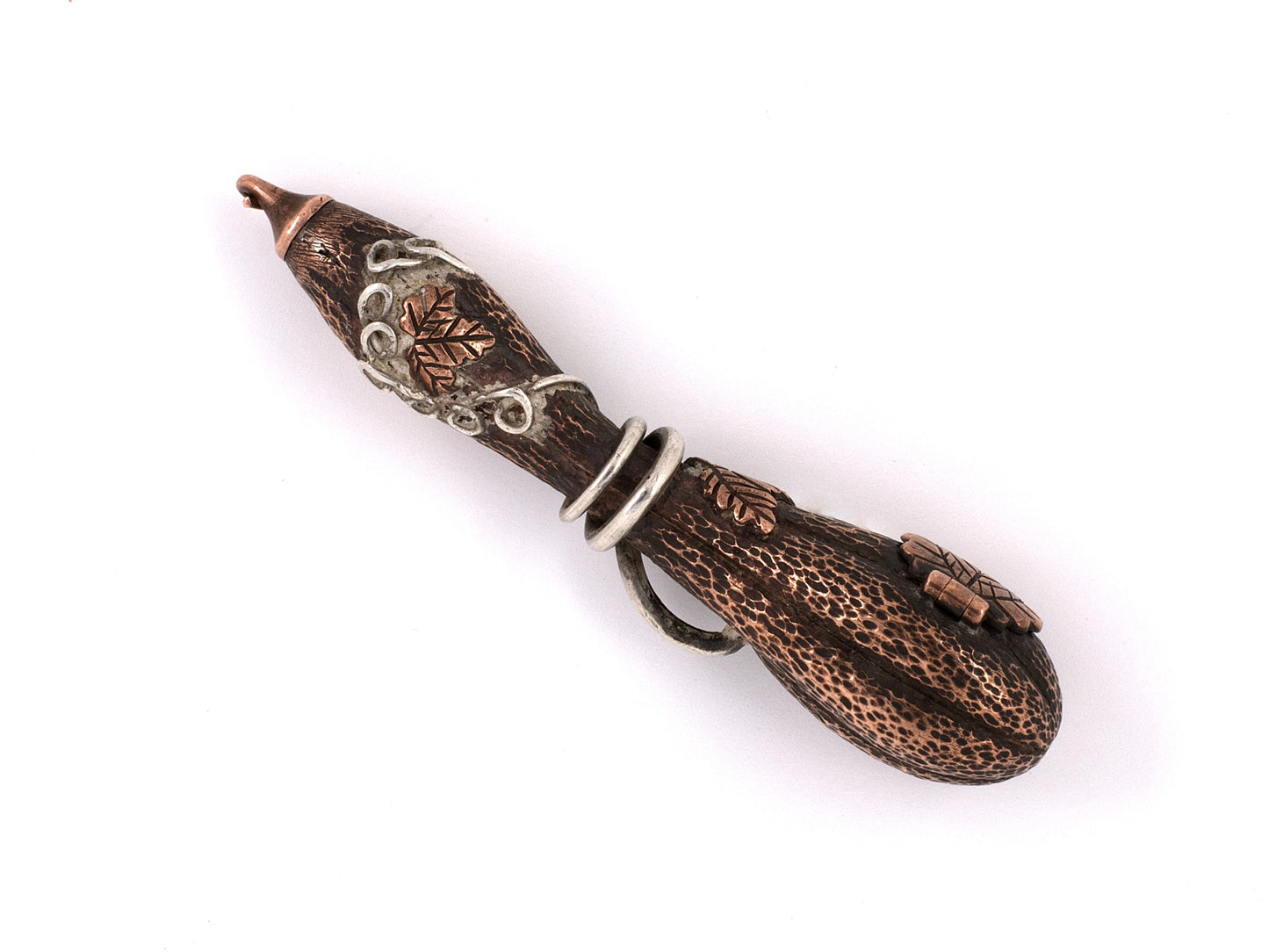 31302 - SOLD - Copper Silver Leaves And Vine Japanese Gourd
