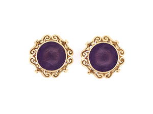 31304 - Circa 1950 Gold Amethyst Roman Soldier Cameo Cuff Links