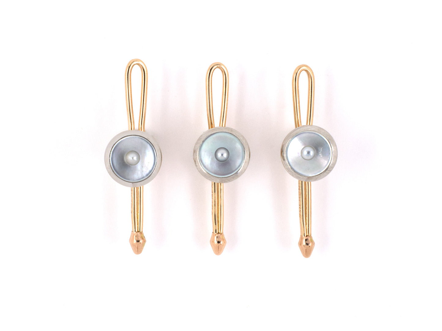 31313 - Art Deco Krementz Platinum Gold Pearl Mother Of Pearl Shirt Studs