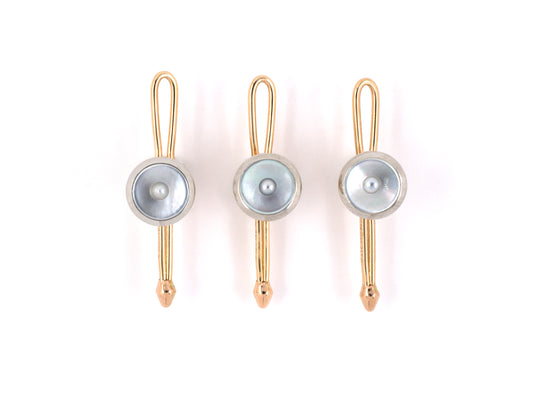 31313 - Art Deco Krementz Platinum Gold Pearl Mother Of Pearl Shirt Studs