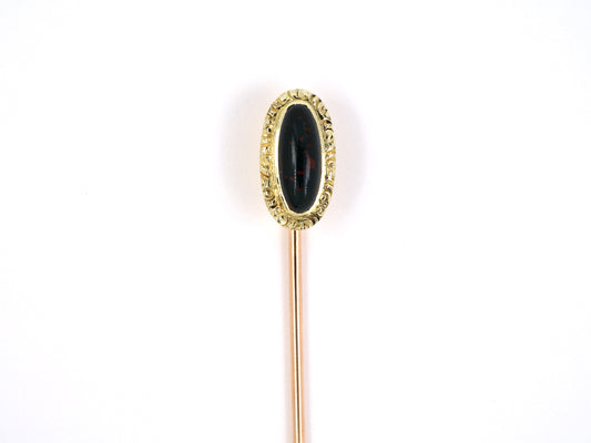 31318 - Victorian Gold Bloodstone Carved Frame Stick Pin