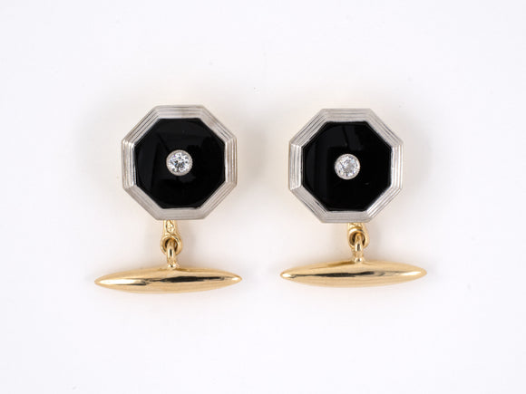 31322 - Art Deco Platinum Gold Diamond Black Onyx Cuff Links
