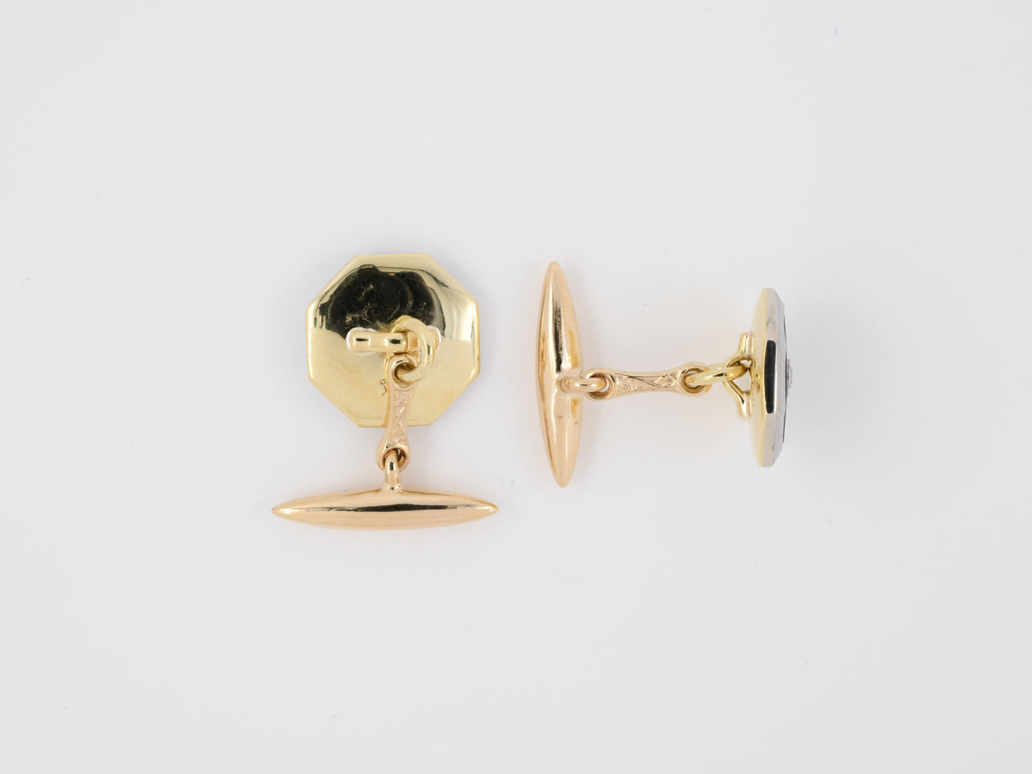 31322 - Art Deco Platinum Gold Diamond Black Onyx Cuff Links
