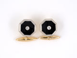 31323 - Art Deco Platinum Gold Diamond Black Onyx Cuff Links