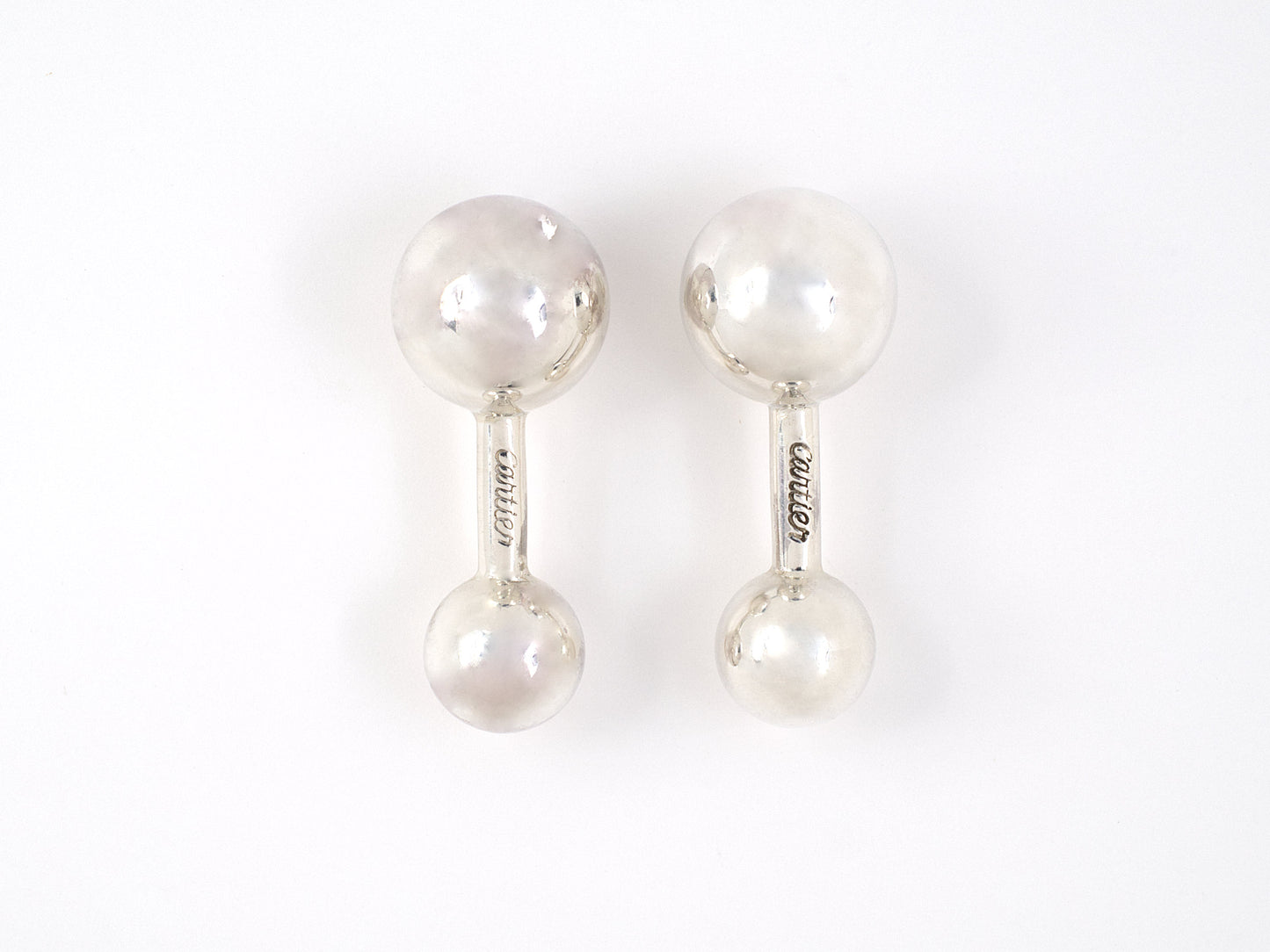 31349 - SOLD - Circa 1940S Cartier Sterling Silver Dumbbell Style Cuff Links