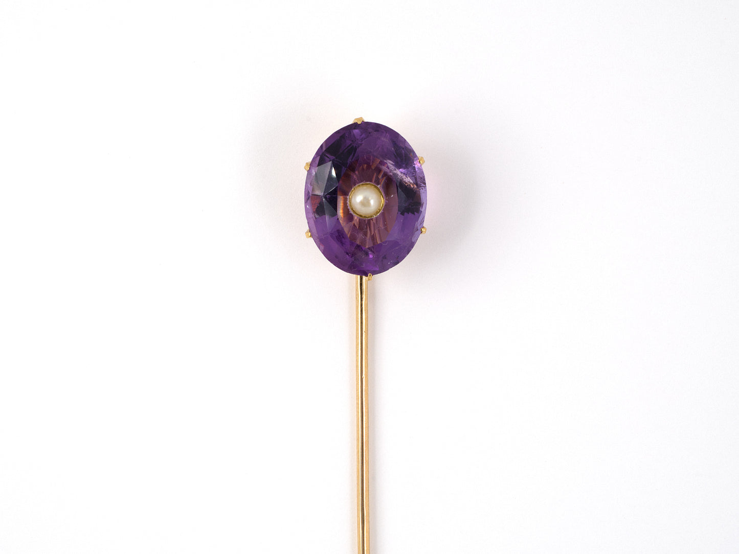 31354 - SOLD - Victorian French Gold Amethyst Pearl Stick Pin