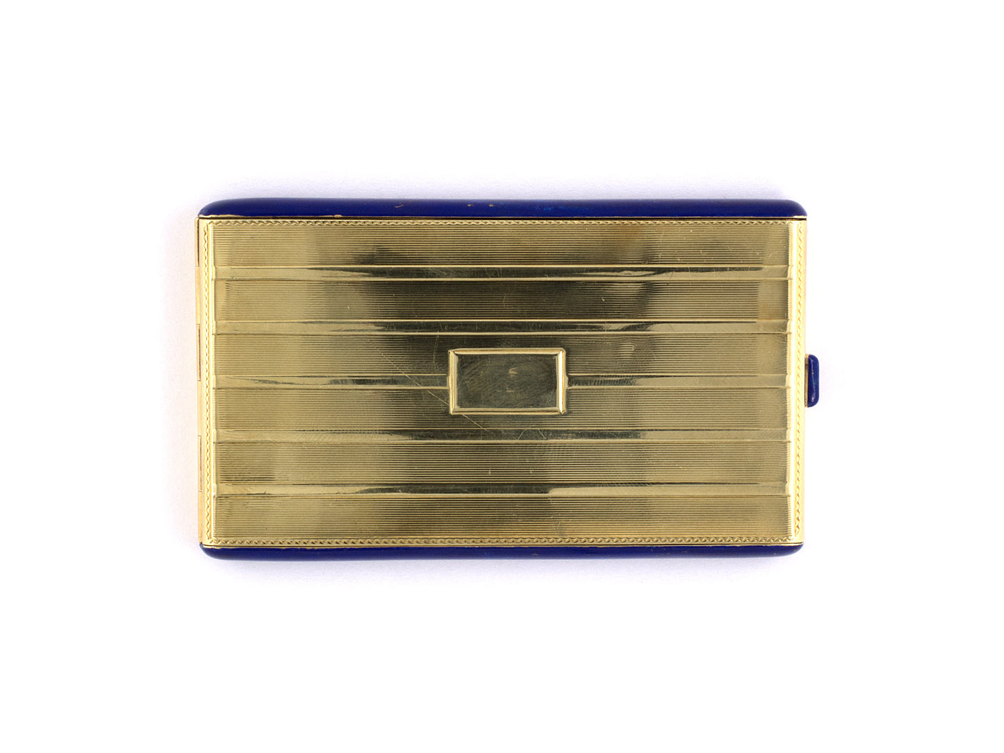 33511 - Art Deco Tiffany Gold Blue Enamel Mirror Compact