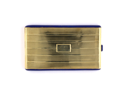 33511 - Art Deco Tiffany Gold Blue Enamel Mirror Compact