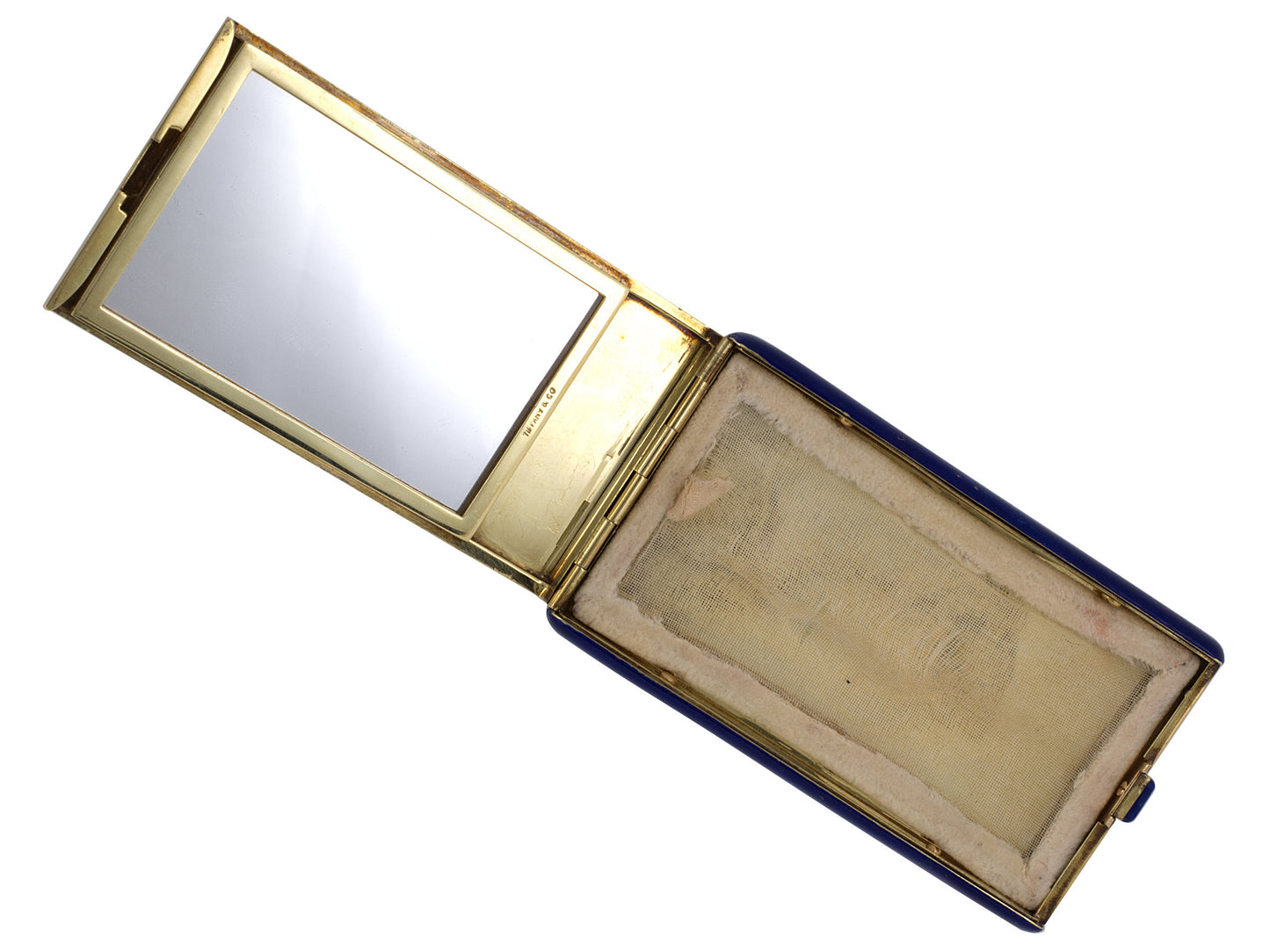 33511 - Art Deco Tiffany Gold Blue Enamel Mirror Compact