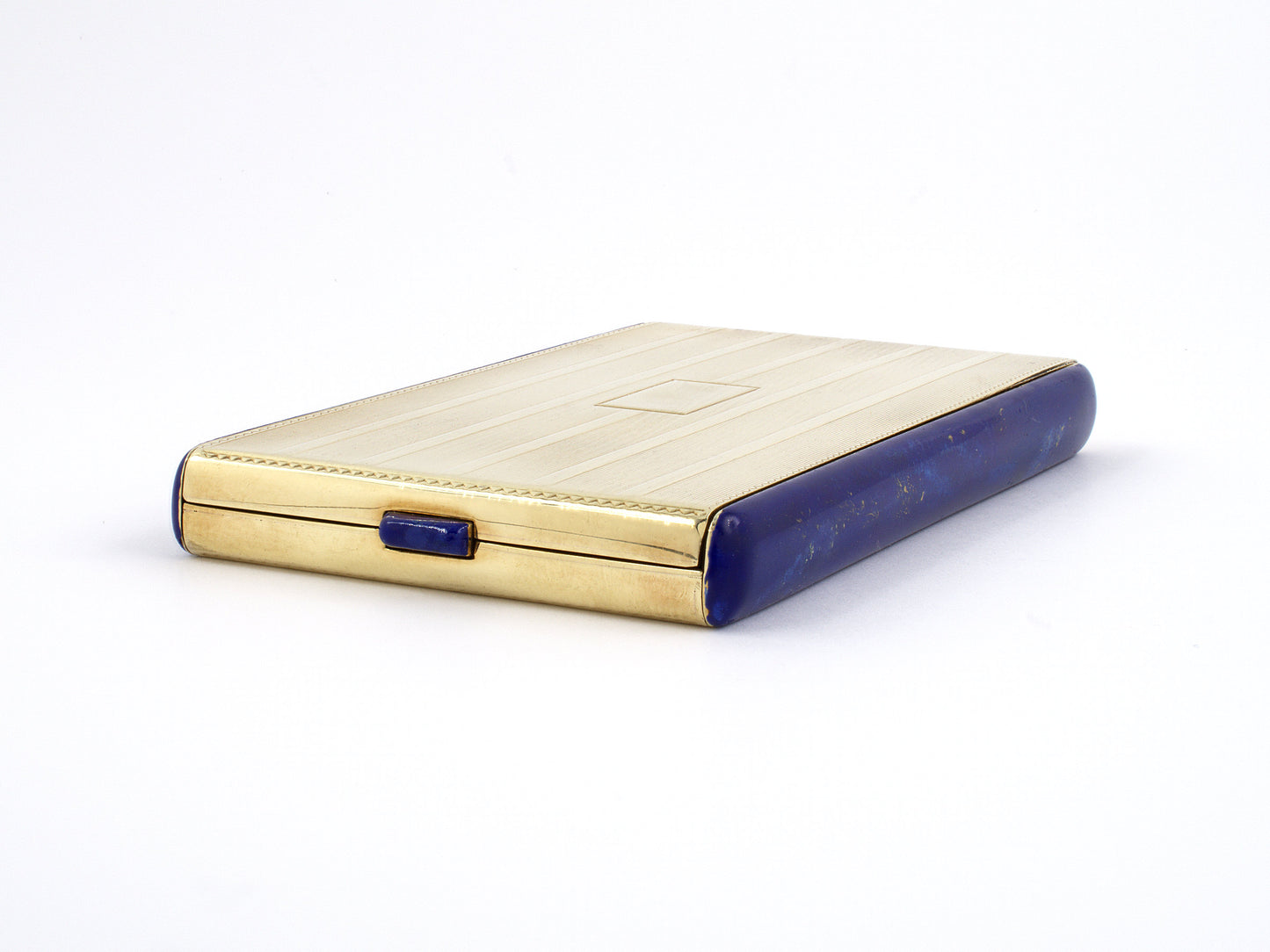33511 - Art Deco Tiffany Gold Blue Enamel Mirror Compact