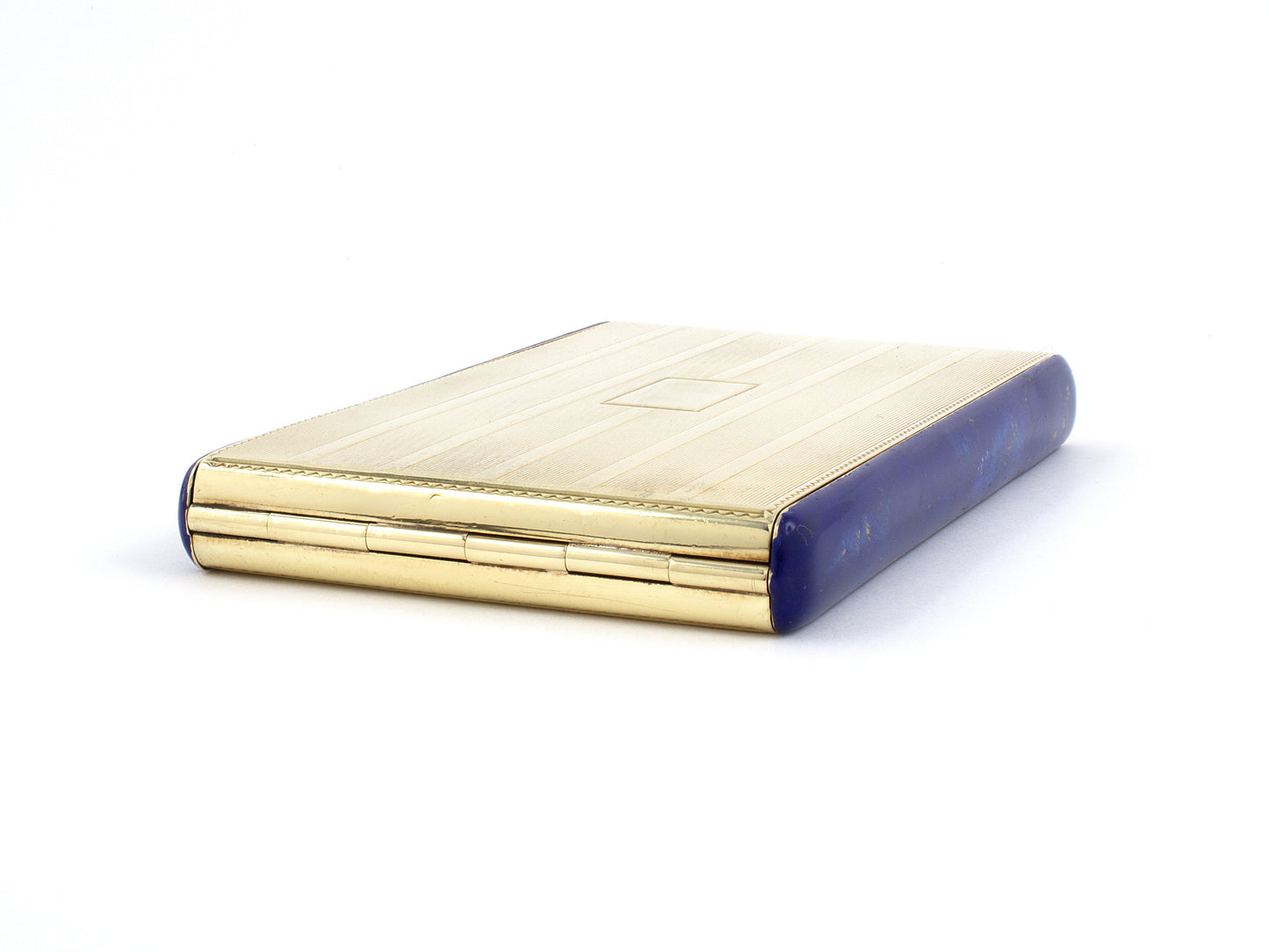 33511 - Art Deco Tiffany Gold Blue Enamel Mirror Compact