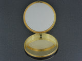 33872 - Art Deco Gold Platinum Diamond Enamel Round Mirror Compact