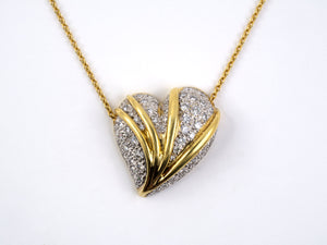 40441 - Gold Diamond Heart Corrugated Pendant Necklace