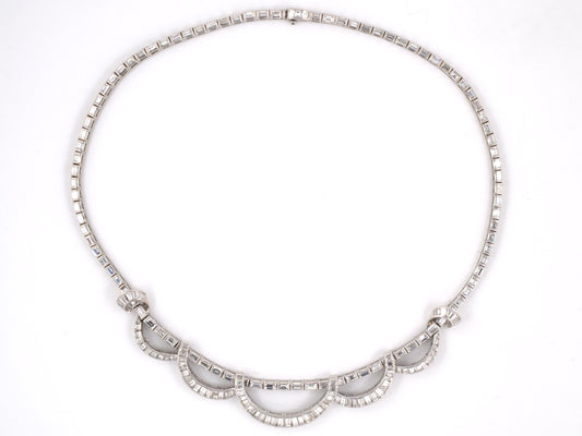 41503 - Circa 1960 Platinum Diamond Scalloped Necklace