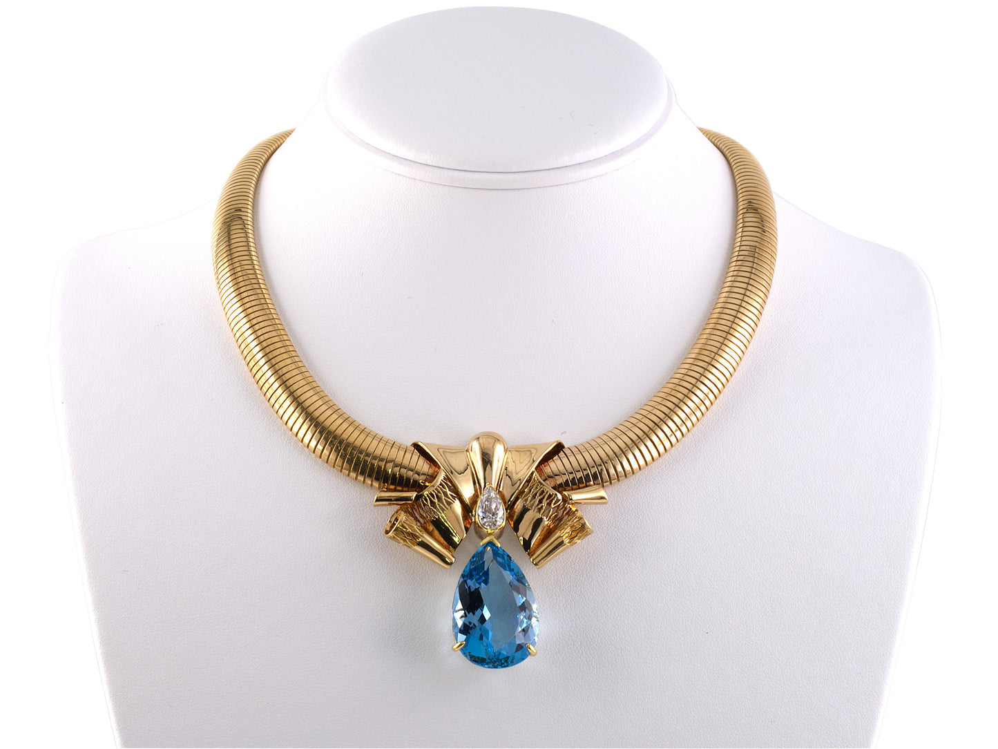 41504 - Circa 1950 Gold Aqua Diamond Necklace