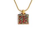 41639 - Gold Enamel Flower Bird Pendant Necklace