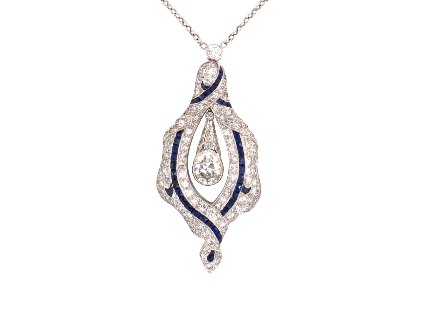 41666 - Art Deco Platinum Diamond Sapphire Pendant