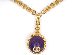 41965 - SOLD - Victorian Gold Carved Amethyst Lion Pin Pendant