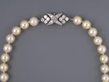 41988 - 1970s Platinum Akoya Pearl Diamond Necklace