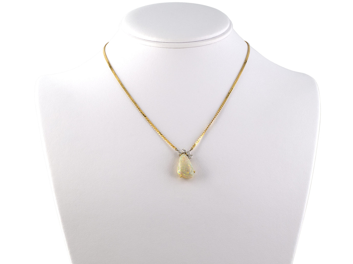 42253 - Chalson Platinum Gold Opal Diamond Pendant Necklace