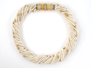 42259 - Gold Diamond Corrugated Twisted Pearl Necklace