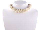 42259 - Gold Diamond Corrugated Twisted Pearl Necklace