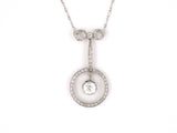 42302 - Edwardian Platinum Diamond Bow Drop Dangle Pendant Necklace