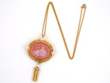 42349 - SOLD - Victorian Gold Stone Cameo Pearl Diamonds Drop Dangle Pin Pendant Necklace