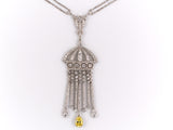 42382 - Edwardian Platinum Diamond Yellow Diamond Drop Pendant Necklace