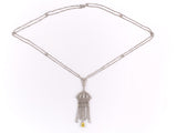 42382 - Edwardian Platinum Diamond Yellow Diamond Drop Pendant Necklace