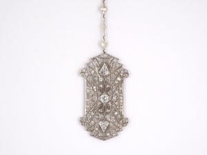 42399 - SOLD - Art Deco Platinum Diamond Filigree Chased Rectangular Pendant