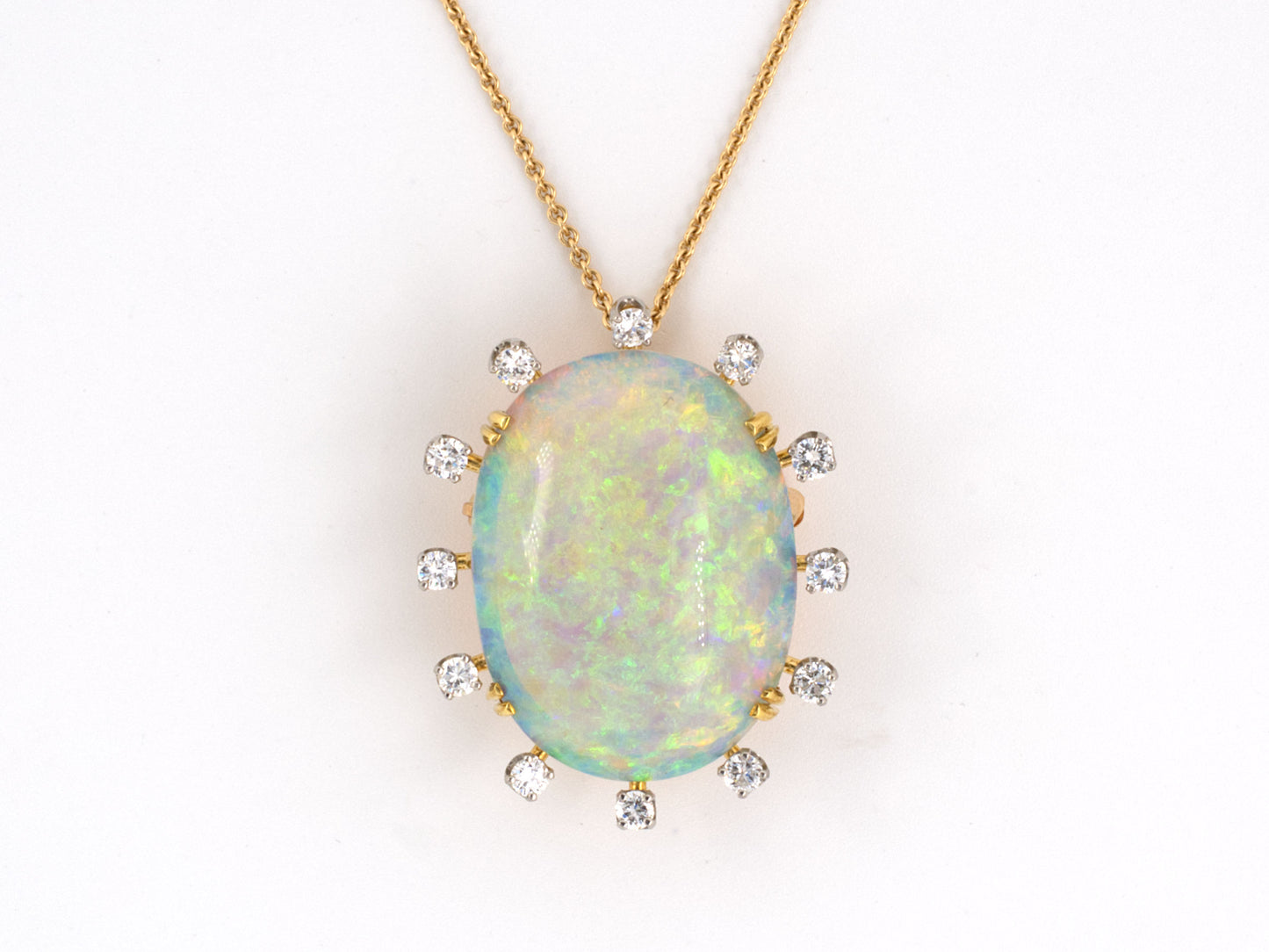 42571 - Circa 1960s F.J. Cooper Platinum Gold Opal Diamond Pin Pendant
