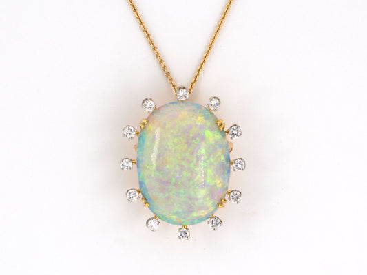 42571 - Circa 1960s F.J. Cooper Platinum Gold Opal Diamond Pin Pendant