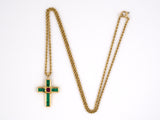 42586 - Gold Emerald Ruby Cross Pendant Necklace