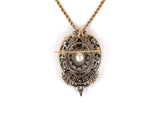 42760 - SOLD - Victorian Silver Gold Natural Pearl Diamond Drop Dangle Pin Pendant Necklace