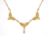 42767 - Gold Platinum Diamond Leaf Drop Dangle Necklace