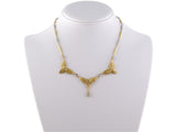 42767 - Gold Platinum Diamond Leaf Drop Dangle Necklace