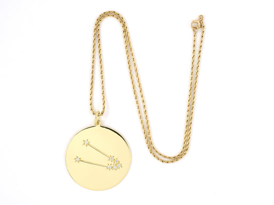 42775 - Chalson Gold Diamond Taurus Star Disc Pendant Necklace