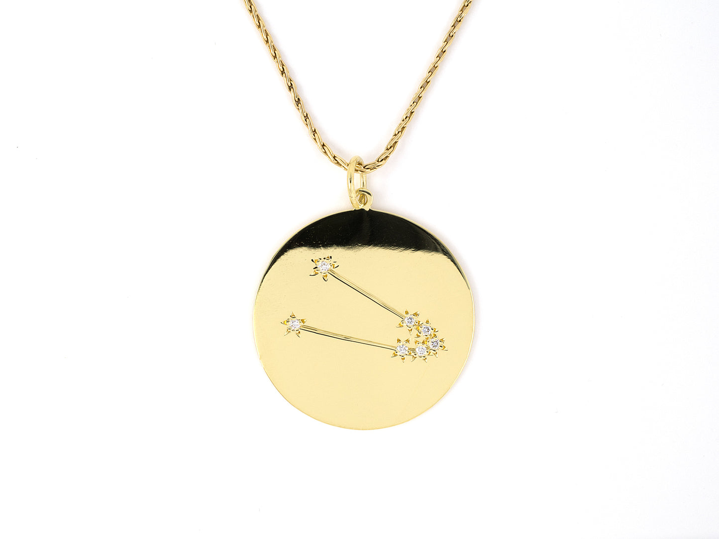 42775 - Chalson Gold Diamond Taurus Star Disc Pendant Necklace