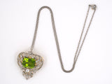 42845 - Edwardian Platinum Gold Peridot Diamond Pin Pendant Necklace