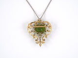 42845 - Edwardian Platinum Gold Peridot Diamond Pin Pendant Necklace