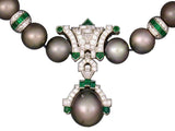 42874 - SOLD - Circa 1997 Yard Platinum Diamond Emerald Black Pearl Necklace