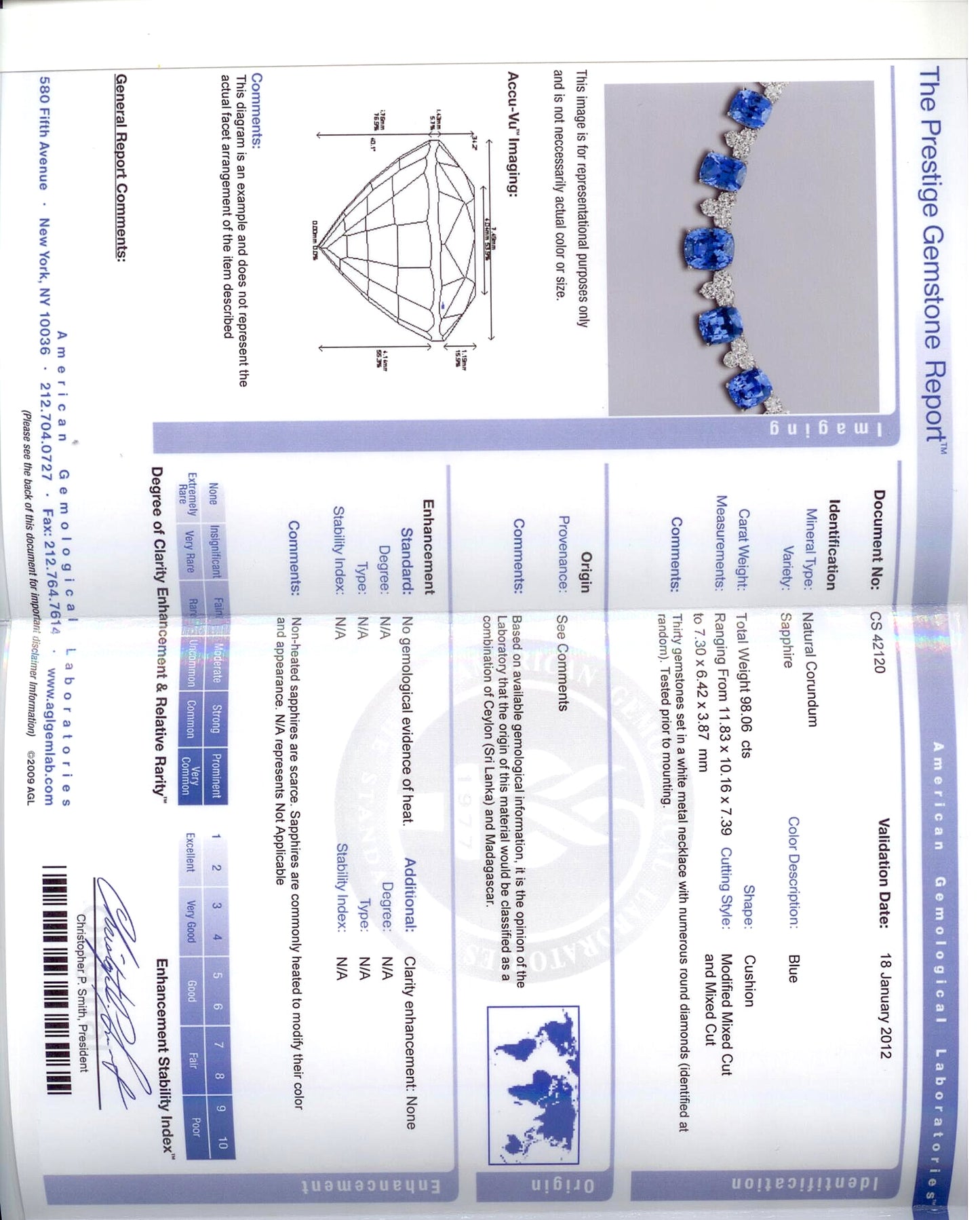 42887 - Platinum AGL Sapphire Diamond Necklace