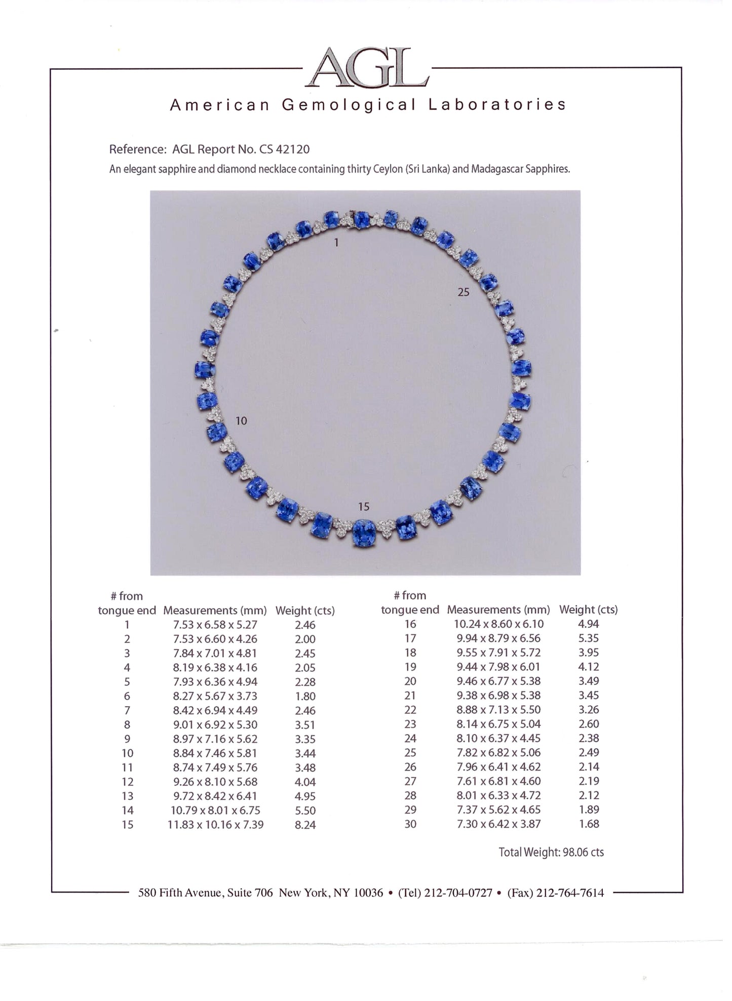42887 - Platinum AGL Sapphire Diamond Necklace