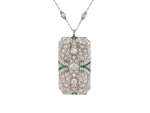 42897 - Art Deco Platinum Diamond Emerald Pin Pendant